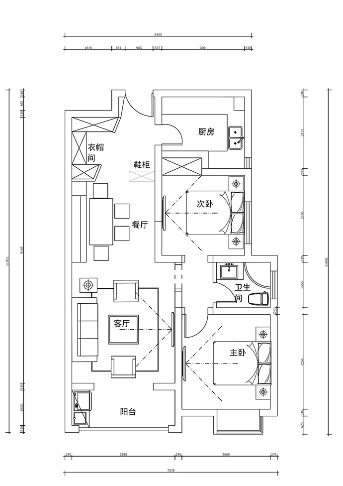 成都大晶裝飾公司裝修案例：布局緊湊的二居室戶型圖 2室2廳1廚1衛驚艷時光